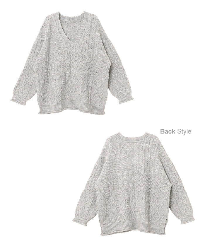 アンドミー andme ケーブル編み オーバーサイズ ニット トップス （グレー） グレー