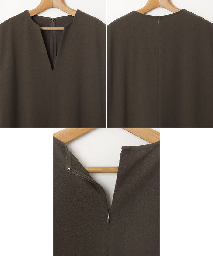 アンドミー andme ウール混 Vネック ロング ワンピース （ブラック） ブラック