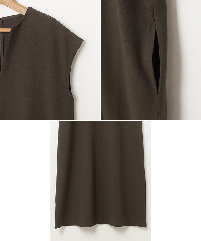 アンドミー andme ウール混 Vネック ロング ワンピース （ブラック） ブラック