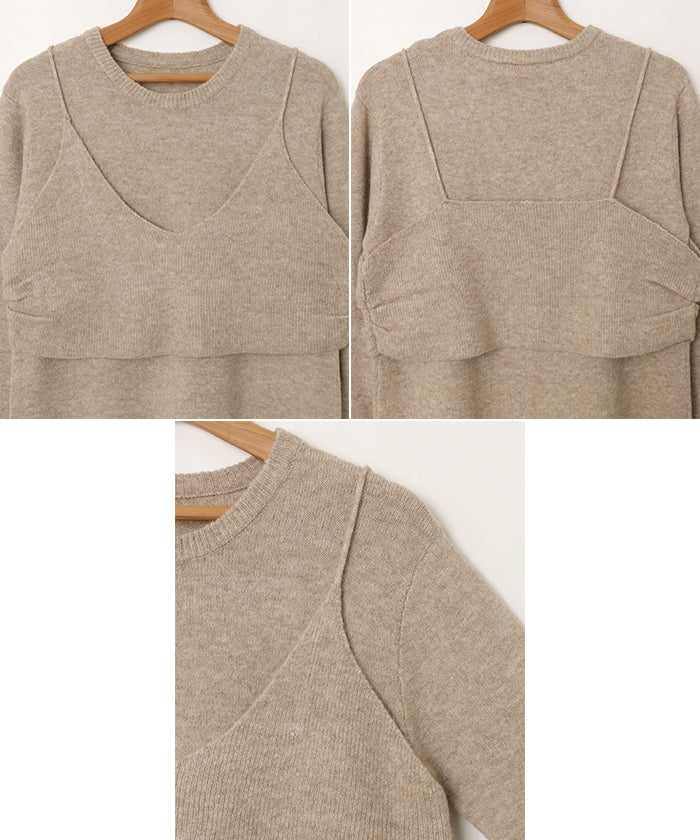 アンドミー andme ビスチェ付き 長袖 ニット ワンピース （チャコールグレー） チャコールグレー