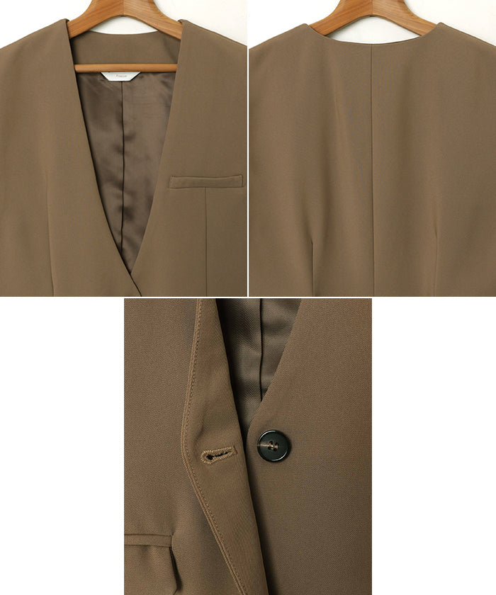 アンドミー andme ノーカラー ツイル ジャケット ベスト Freesia フリージア （モカブラウン） モカブラウン