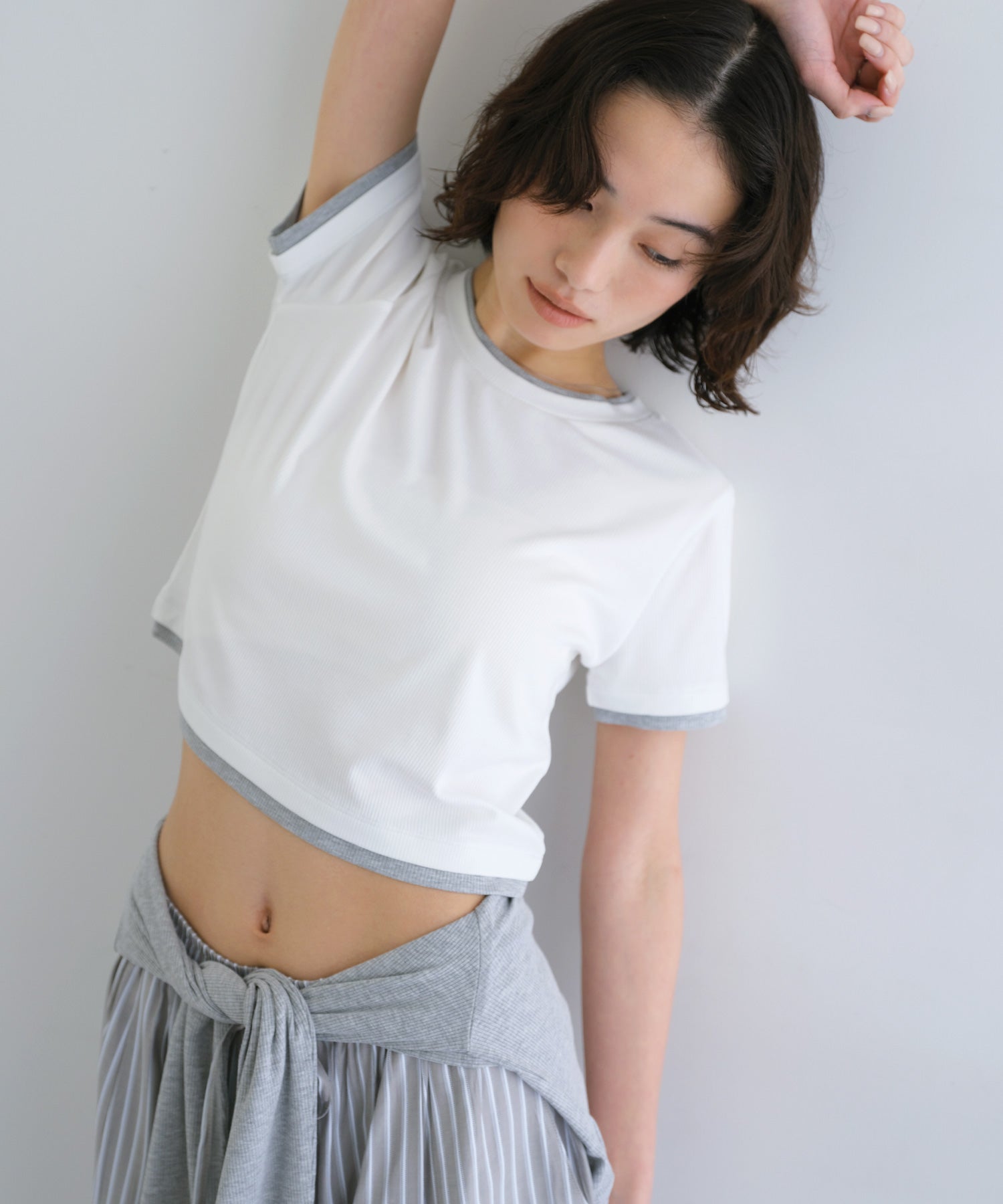 アンドミー andme テレコリブ バイカラー 半袖 トップス ANME アンメ （オフホワイト） オフホワイト