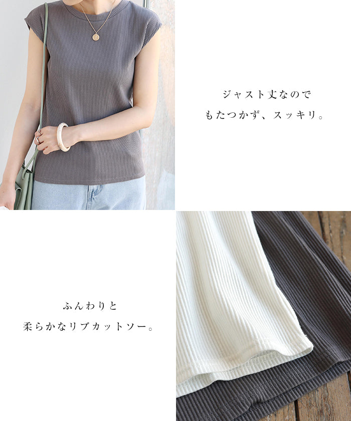 andme Telecorib crew neck French sleeve T-shirt