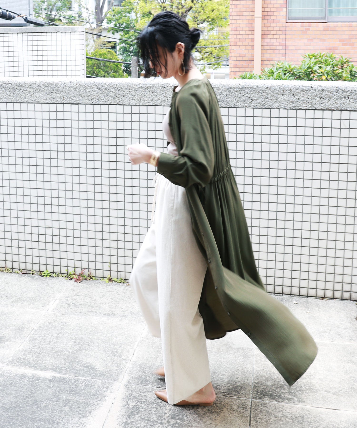 アンドミー andme コットンリネンワイドパンツ ウエストゴム