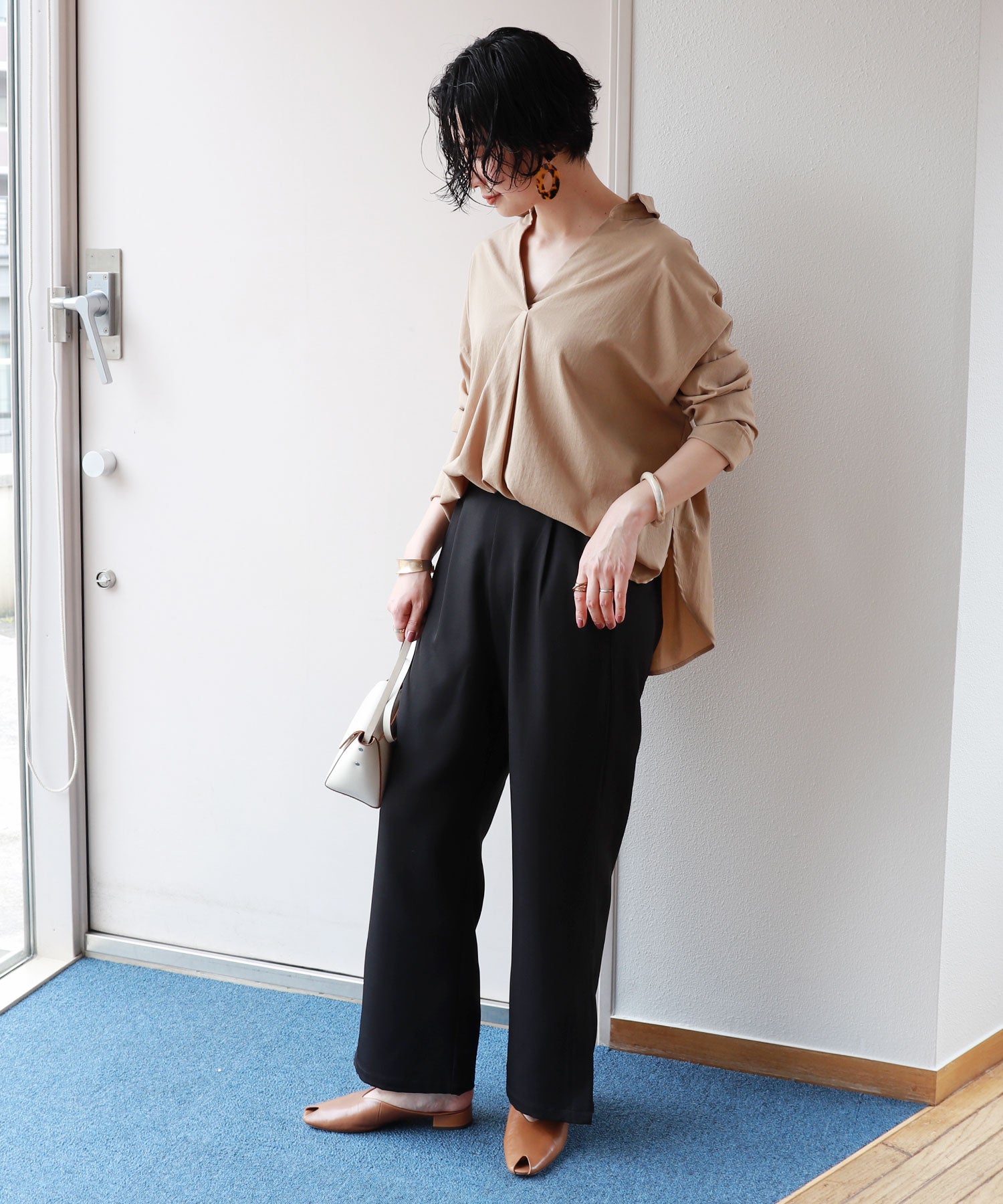 アンドミー andme サイドスリットワイドパンツ ウエストゴム