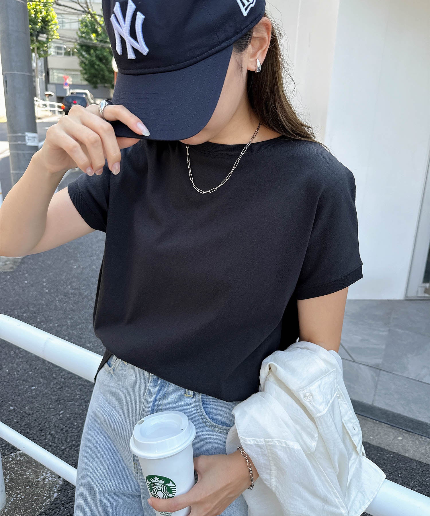 アンドミー andme USAコットン汗染み防止フレンチスリーブTシャツ （ブラック） ブラック
