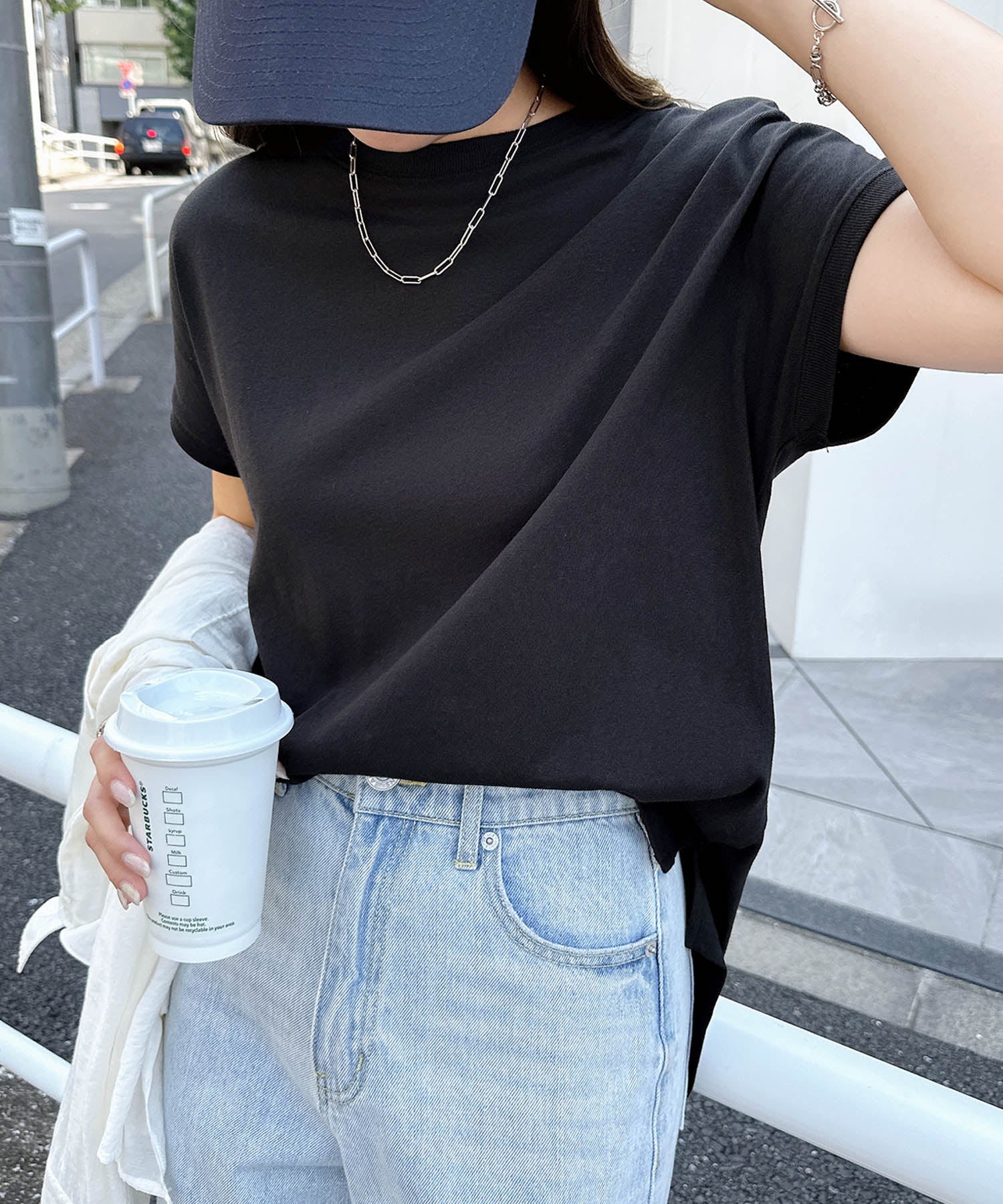 アンドミー andme USAコットン汗染み防止フレンチスリーブTシャツ （ブラック） ブラック