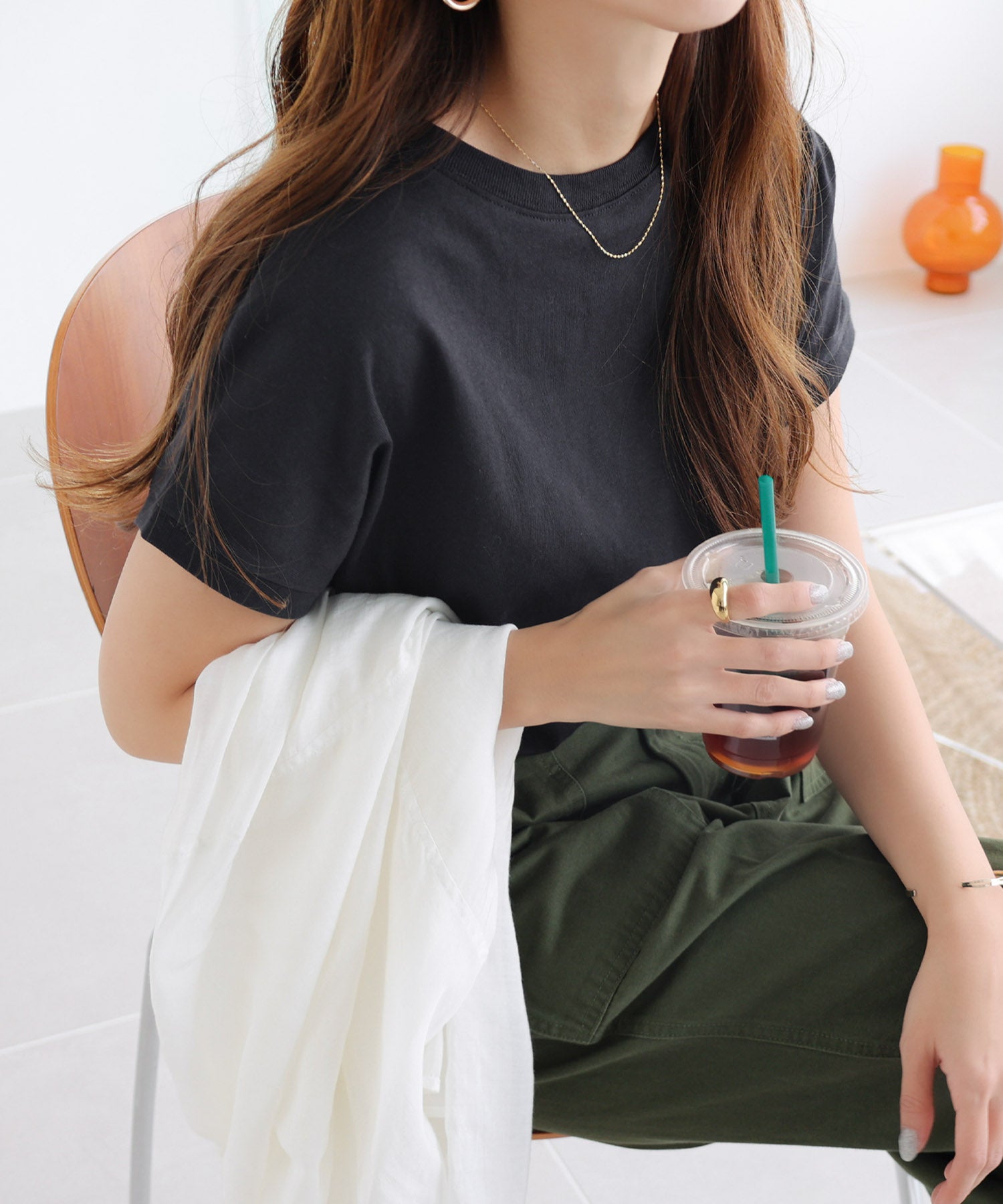 アンドミー andme USAコットン汗染み防止フレンチスリーブTシャツ （ブラック） ブラック