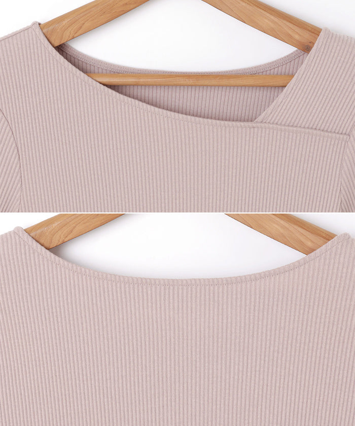 アンドミー andme テレコリブ長袖アシメネックTシャツ （オフホワイト） オフホワイト