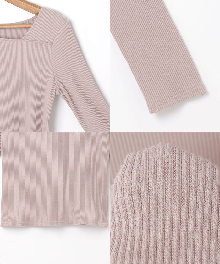 アンドミー andme テレコリブ長袖アシメネックTシャツ （オフホワイト） オフホワイト