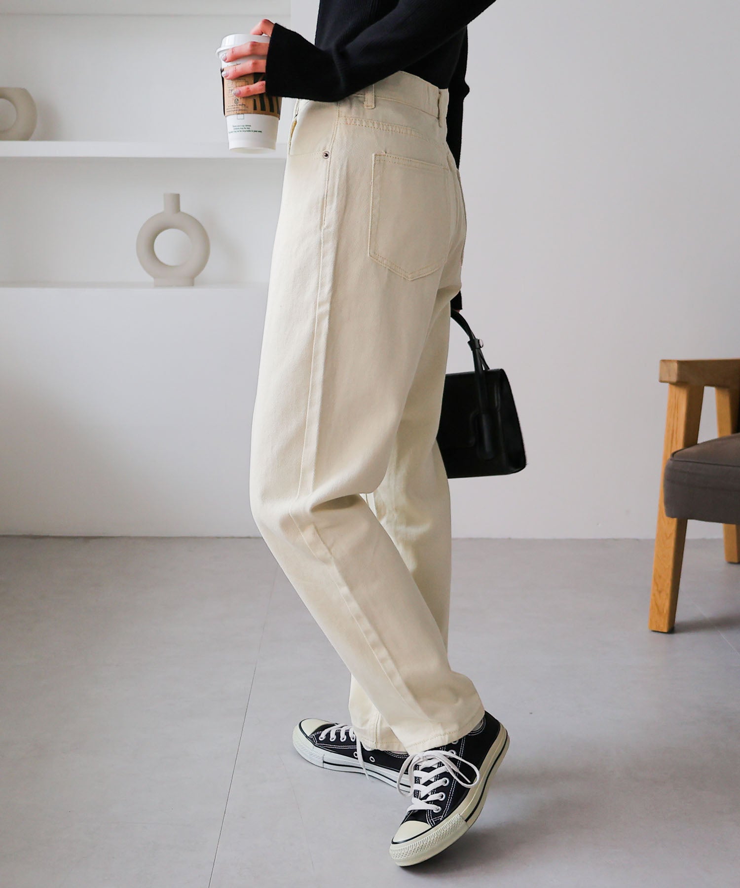 アンドミー andme コットンハイウエストテーパードパンツ