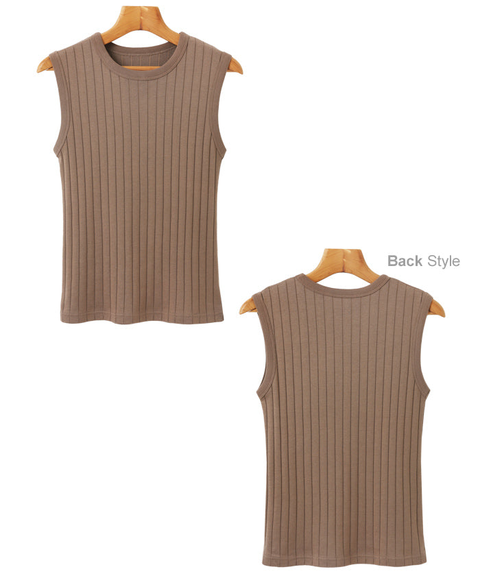 アンドミー andme コットンフライスワイドリブノースリーブトップス タンクトップ