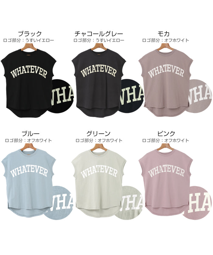アンドミー andme コットン天竺フレンチスリーブロゴプリント裾ラウンドTシャツ トップス