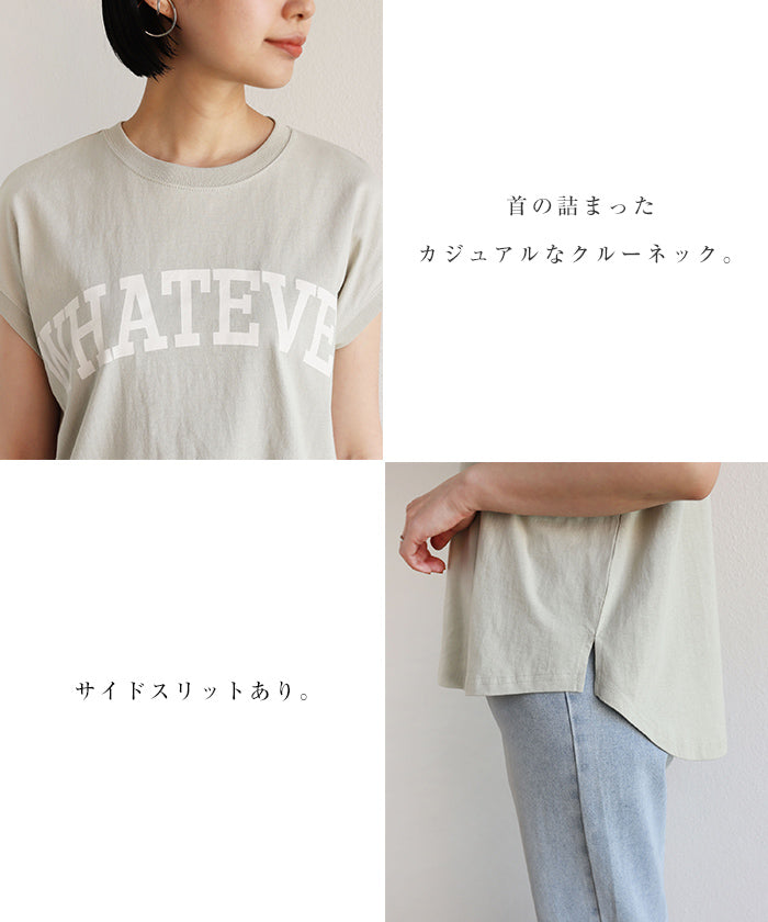アンドミー andme コットン天竺フレンチスリーブロゴプリント裾ラウンドTシャツ トップス