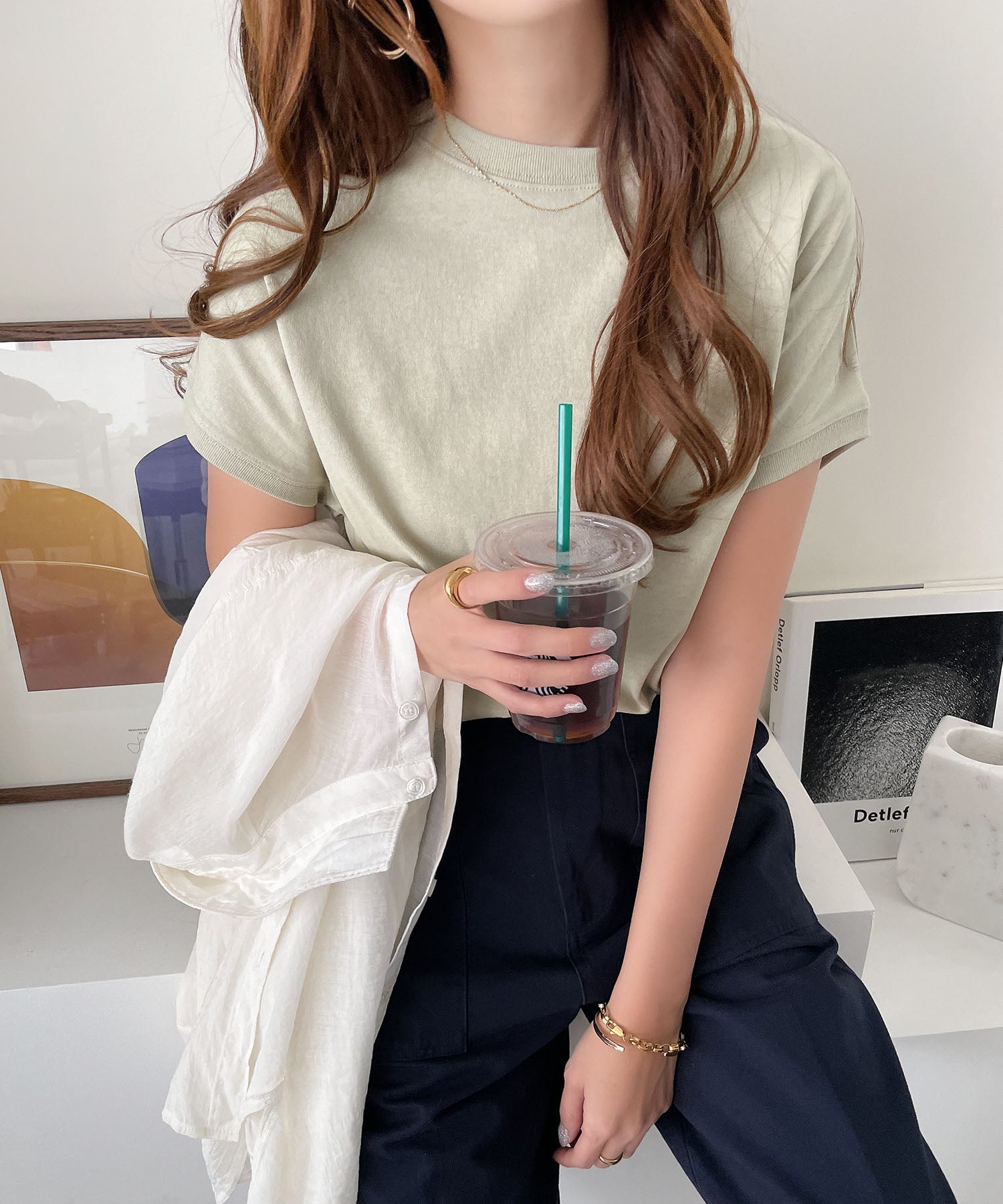 アンドミー andme USAコットン汗染み防止フレンチスリーブTシャツ トップス （グリーン） グリーン