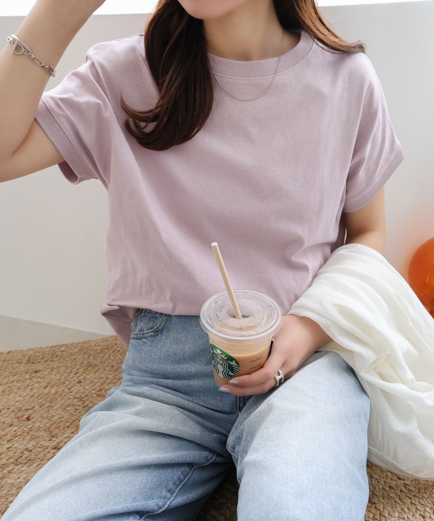アンドミー andme USAコットン汗染み防止フレンチスリーブTシャツ トップス （ラベンダー） ラベンダー