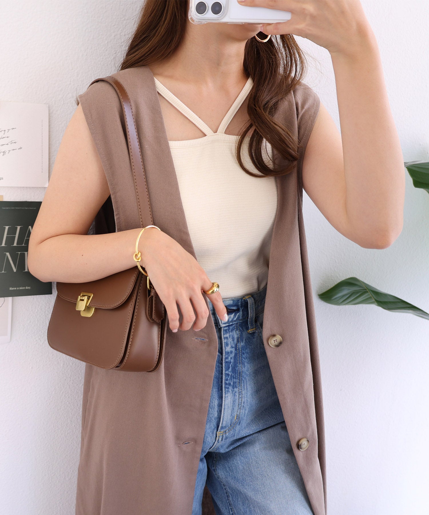 アンドミー andme レーヨンリネンVネックロングジレワンピース （グレージュ） グレージュ