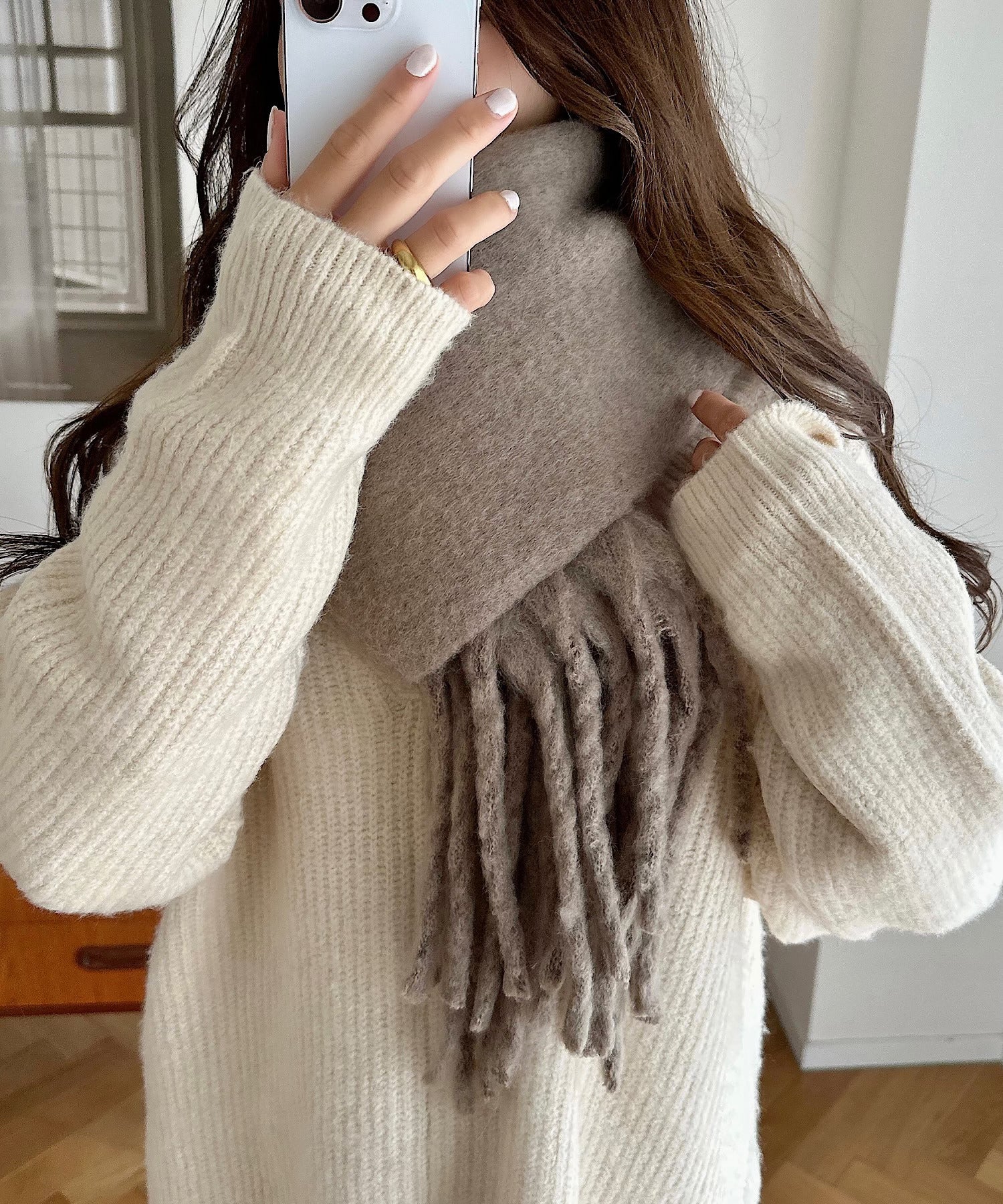 アンドミー andme フェイクウール起毛ボリュームマフラーストール （モカ） モカ