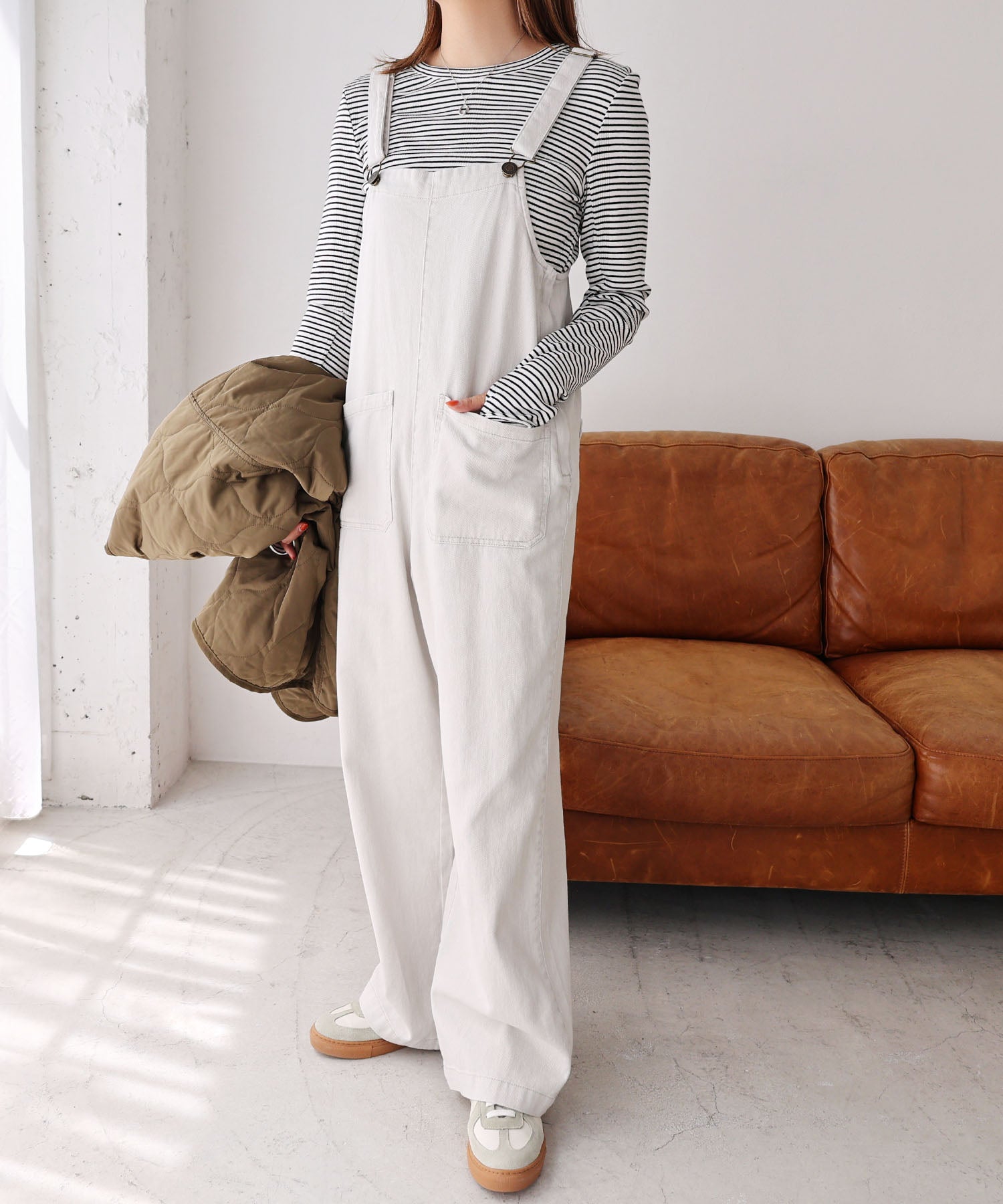 andme Cotton Twill Double Pocket Wide Overalls All-in-one
