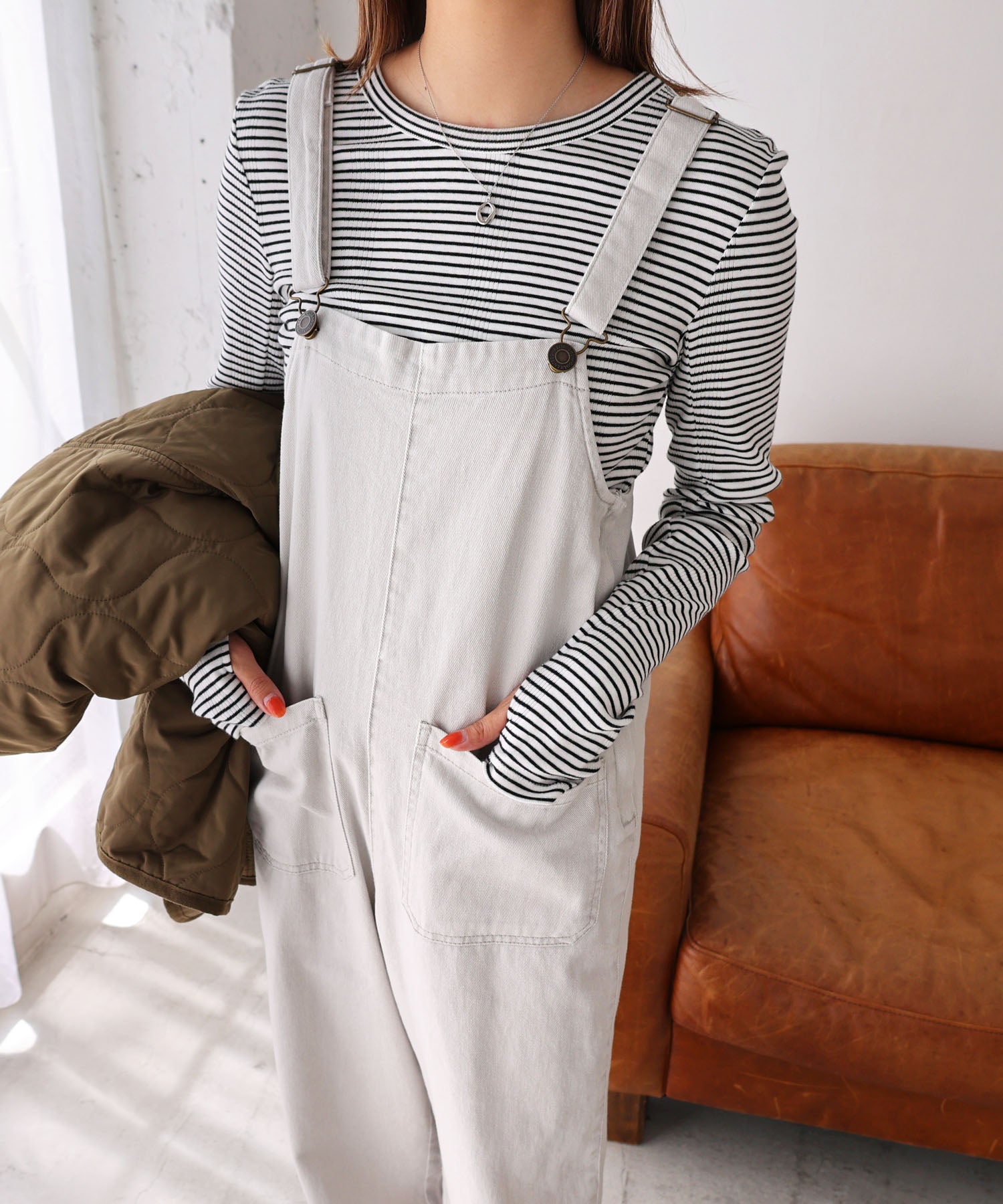 andme Cotton Twill Double Pocket Wide Overalls All-in-one