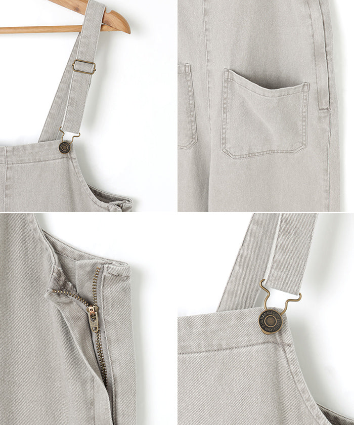 andme Cotton Twill Double Pocket Wide Overalls All-in-one