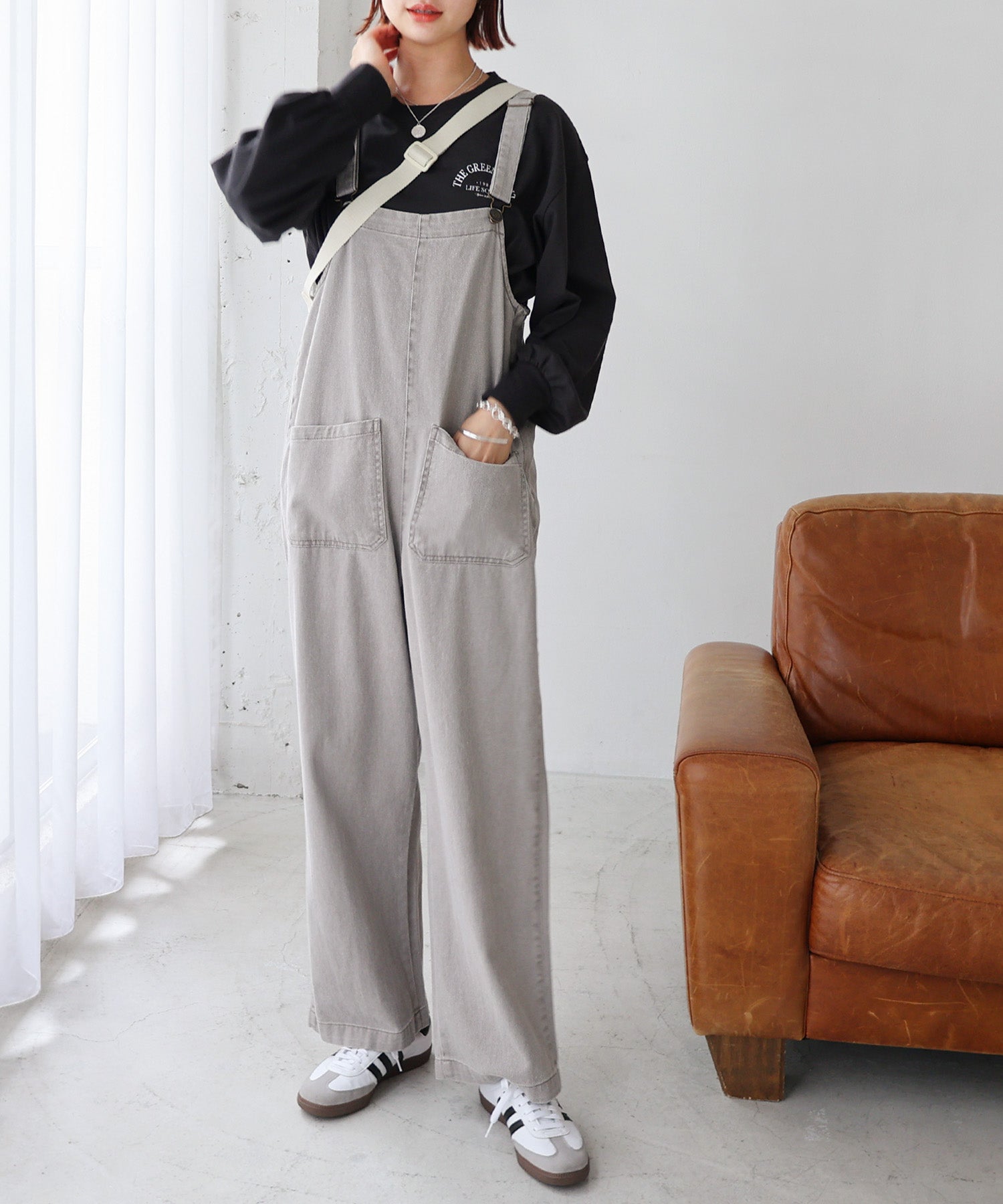 andme Cotton Twill Double Pocket Wide Overalls All-in-one