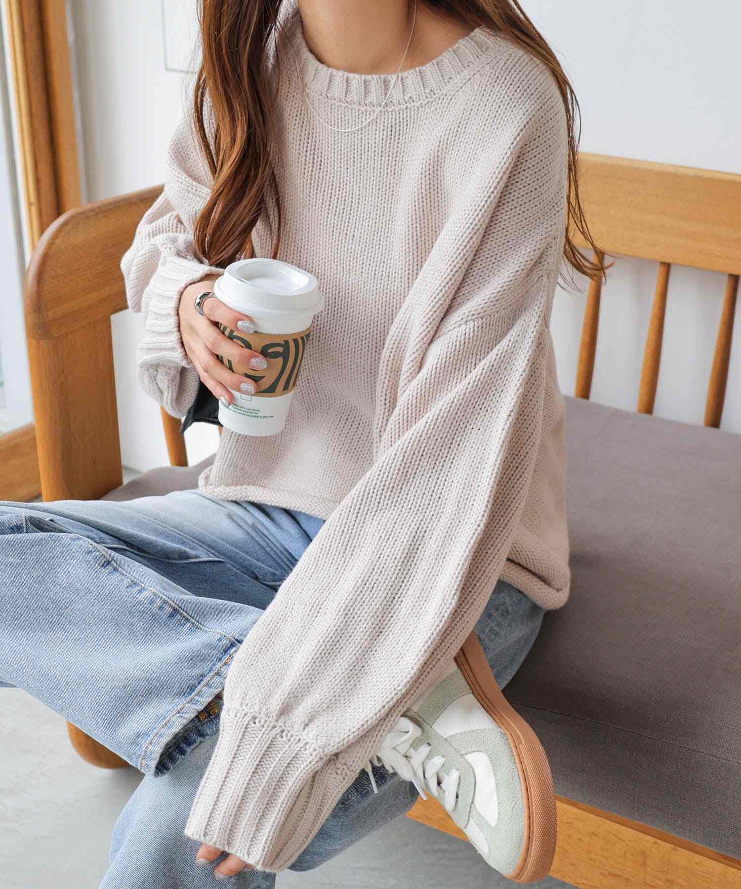 andme Acrylic Jersey Knit Long Sleeve Knit Top
