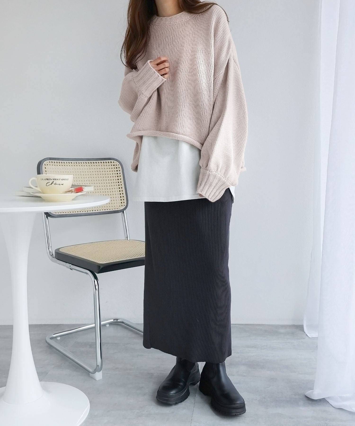 andme Acrylic Jersey Knit Long Sleeve Knit Top