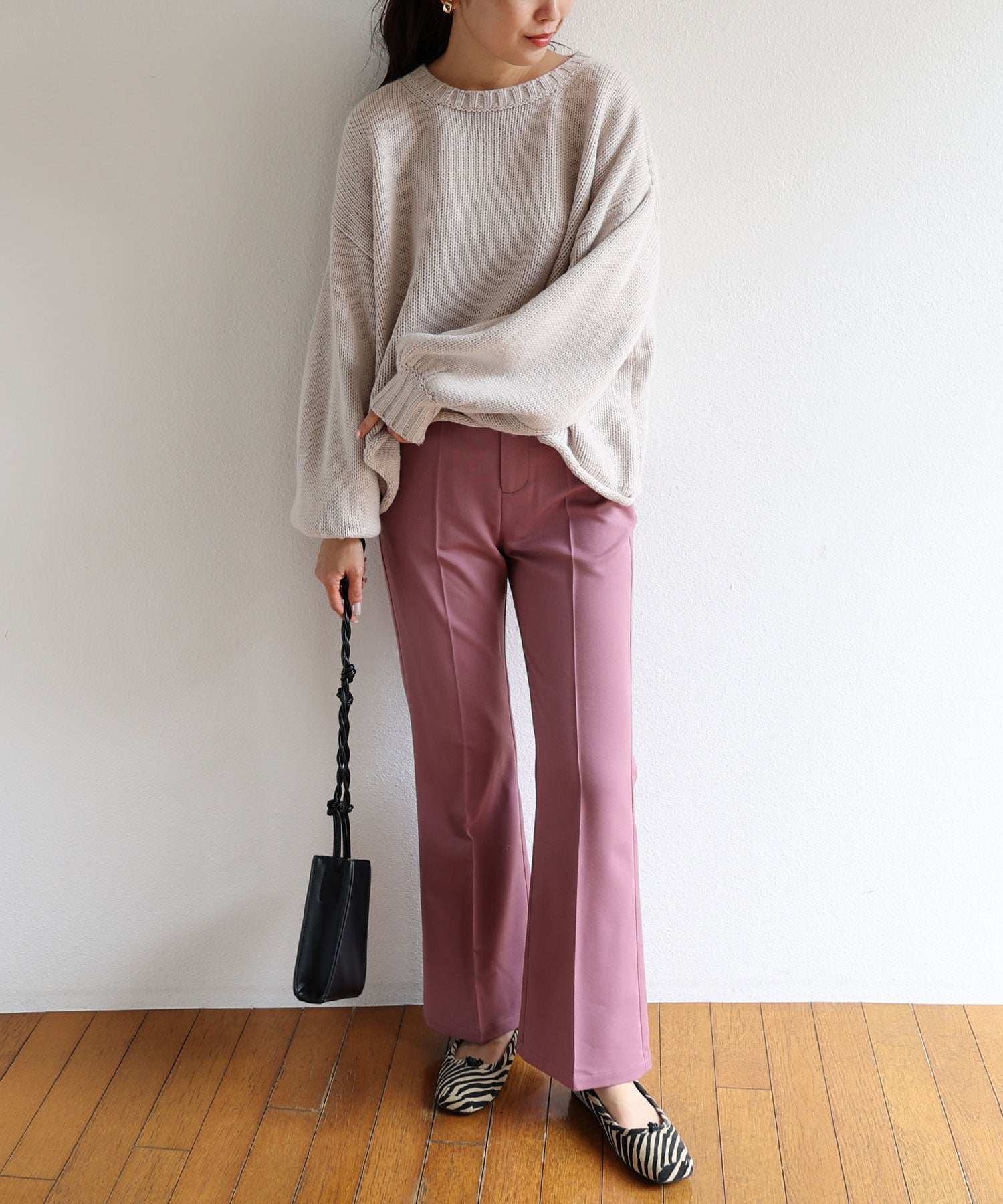 andme Acrylic Jersey Knit Long Sleeve Knit Top