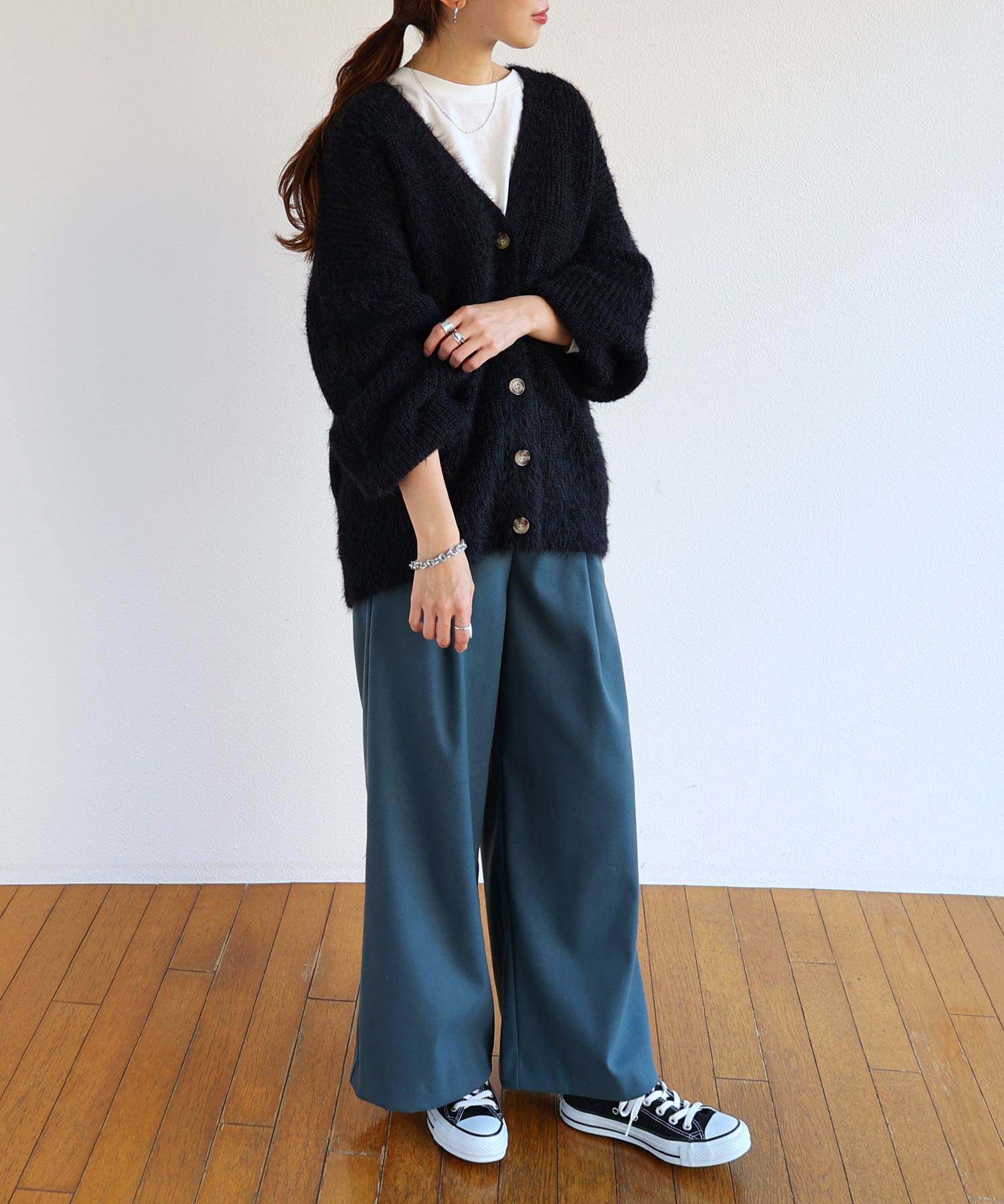 アンドミー andme フェザーヤーン片畦編み長袖ニットカーディガン トップス