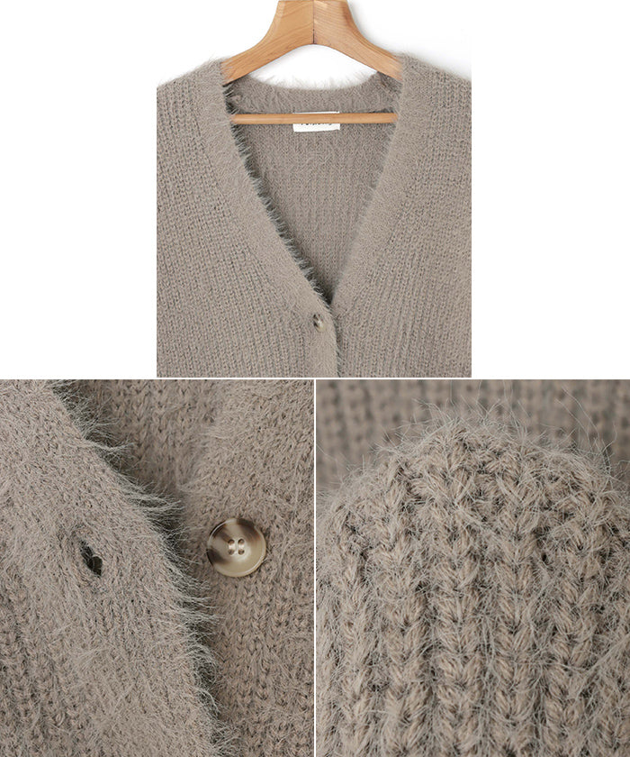 アンドミー andme フェザーヤーン片畦編み長袖ニットカーディガン トップス