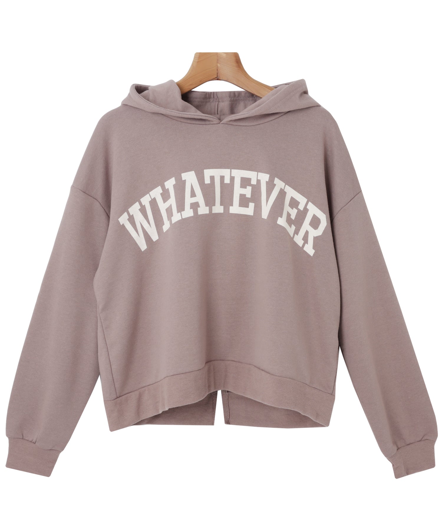 アンドミー andme 裏毛長袖バックスリットWHATEVERロゴプリントスウェットパーカー トップス （モカベージュ） モカベージュ