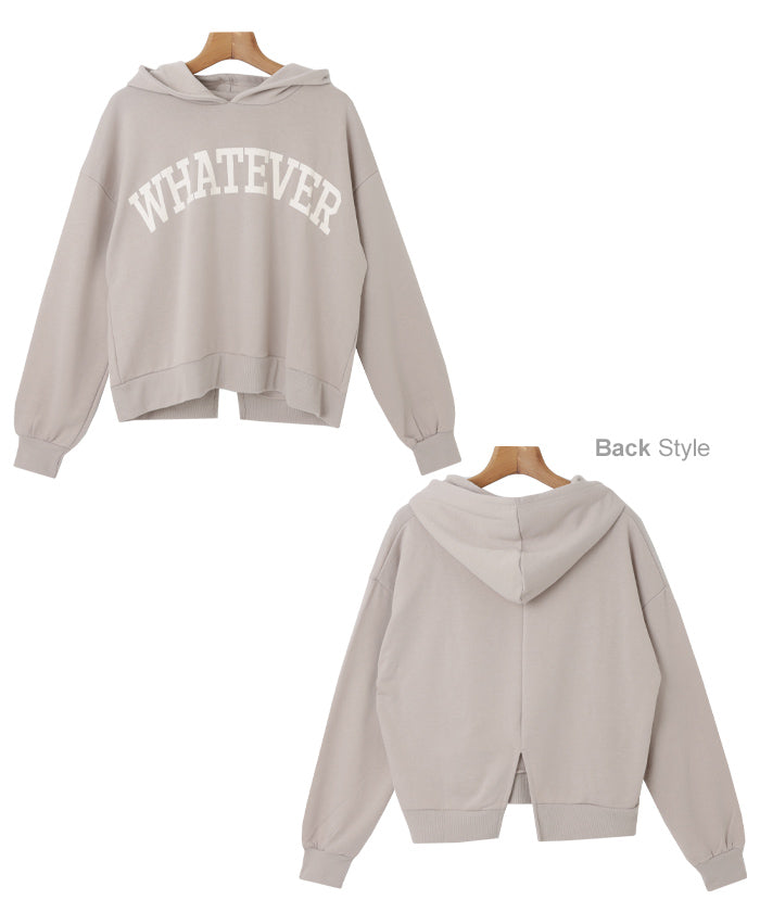 アンドミー andme 裏毛長袖バックスリットWHATEVERロゴプリントスウェットパーカー トップス （モカベージュ） モカベージュ