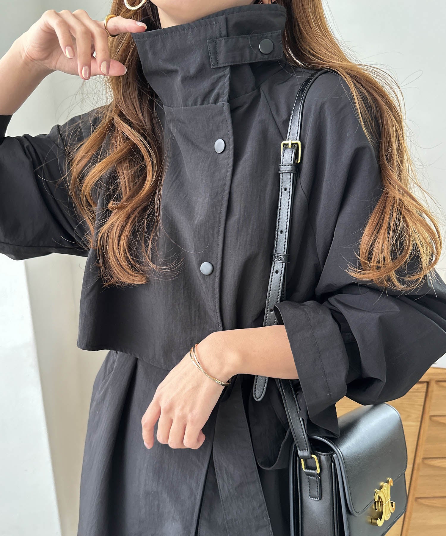 andme nylon 2way stand collar trench coat