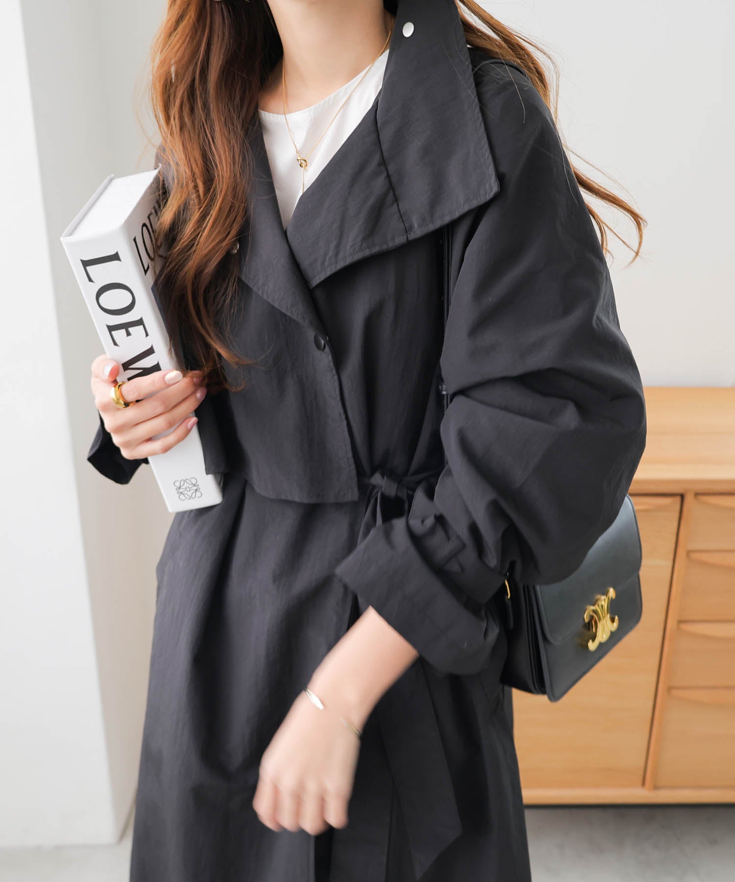 andme nylon 2way stand collar trench coat