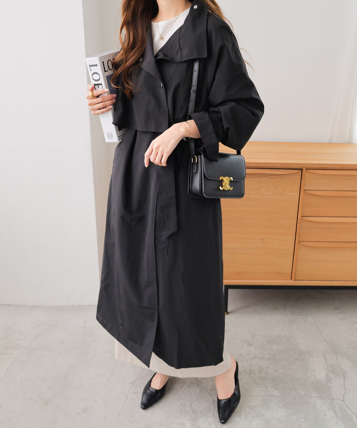 andme nylon 2way stand collar trench coat