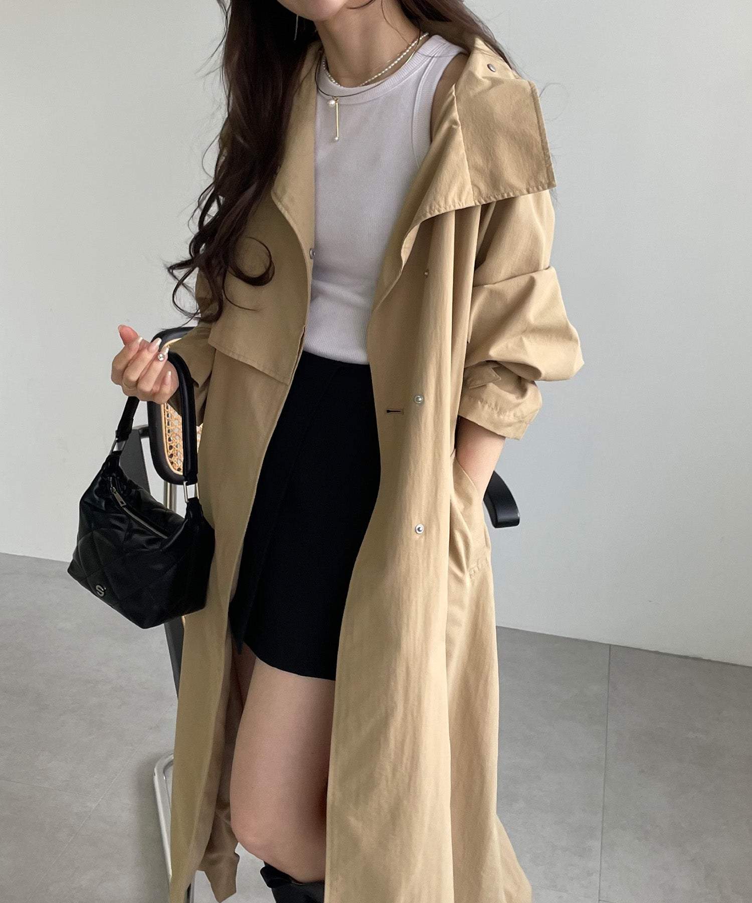 andme nylon 2way stand collar trench coat