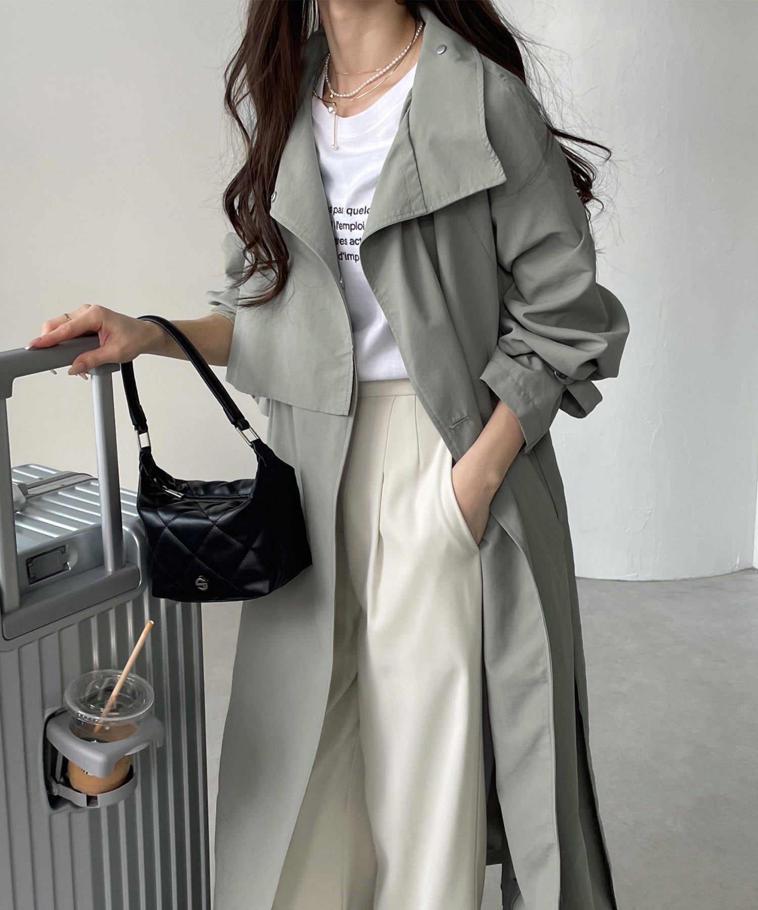 andme nylon 2way stand collar trench coat