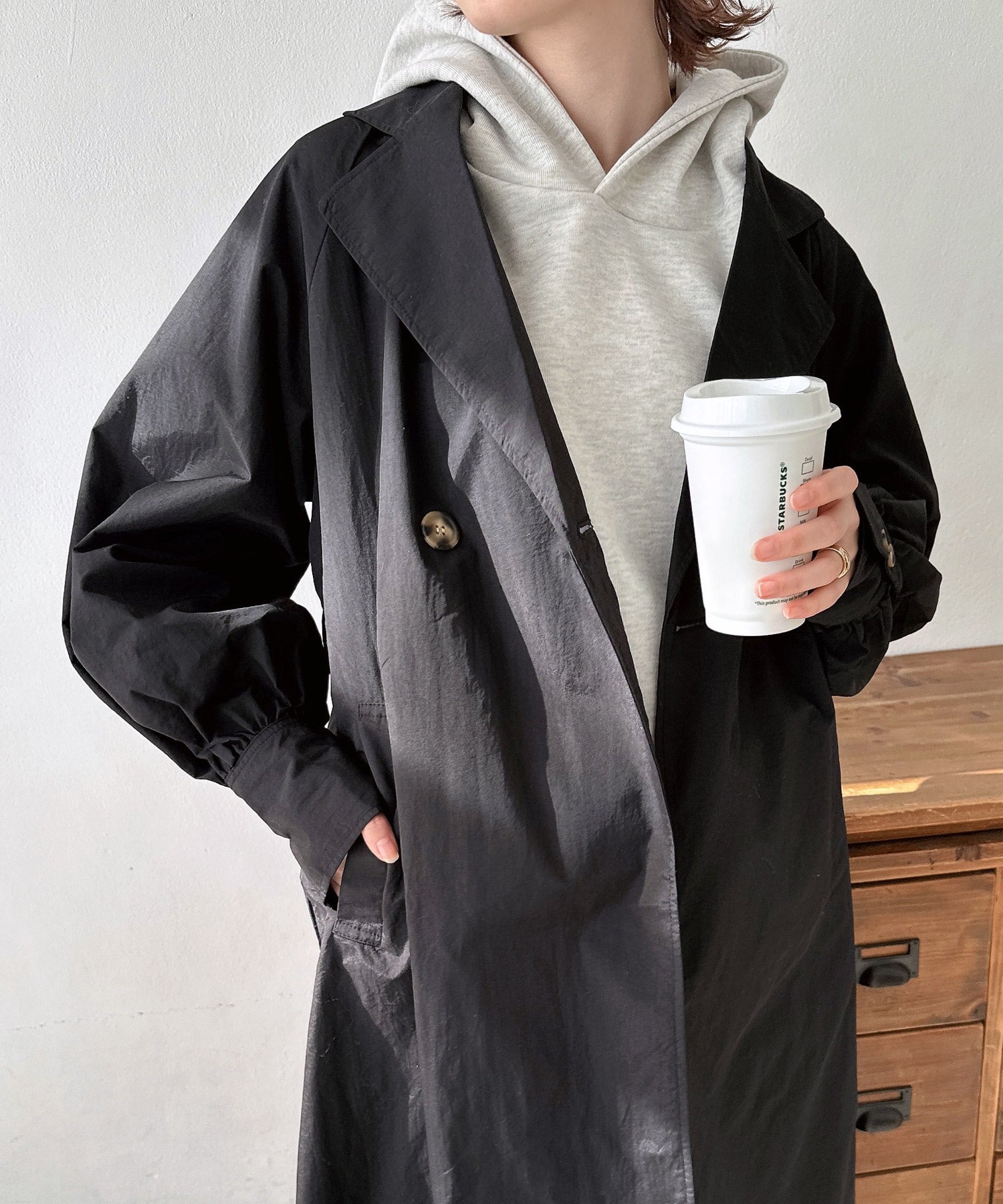 アンドミー andme ナイロンオーバーサイズトレンチコート （ブラック） ブラック