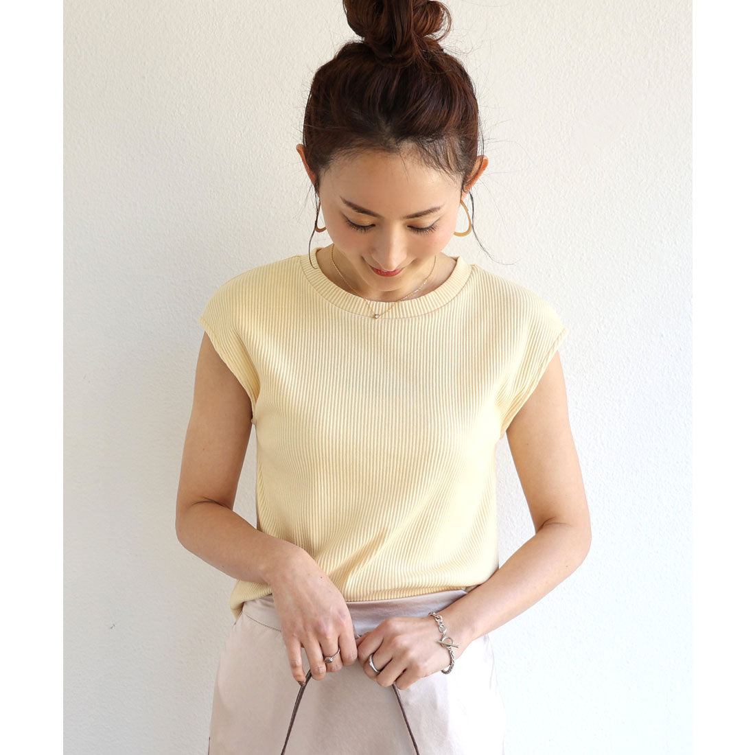 andme Telecorib crew neck French sleeve T-shirt