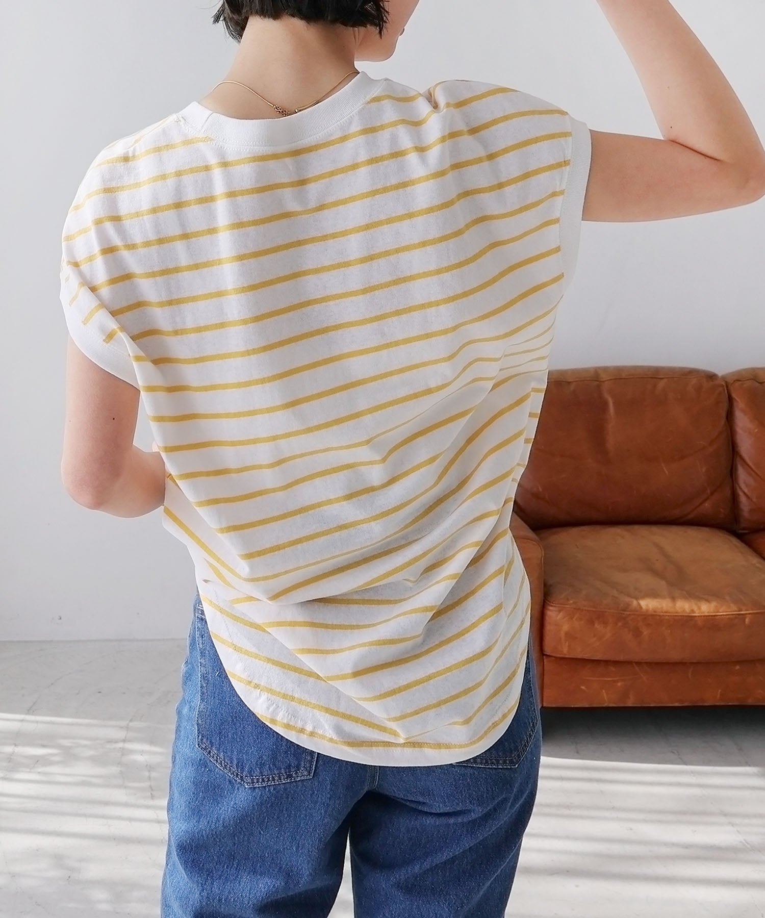 andme Cotton Jersey French Sleeve Short Sleeve Border T-Shirt