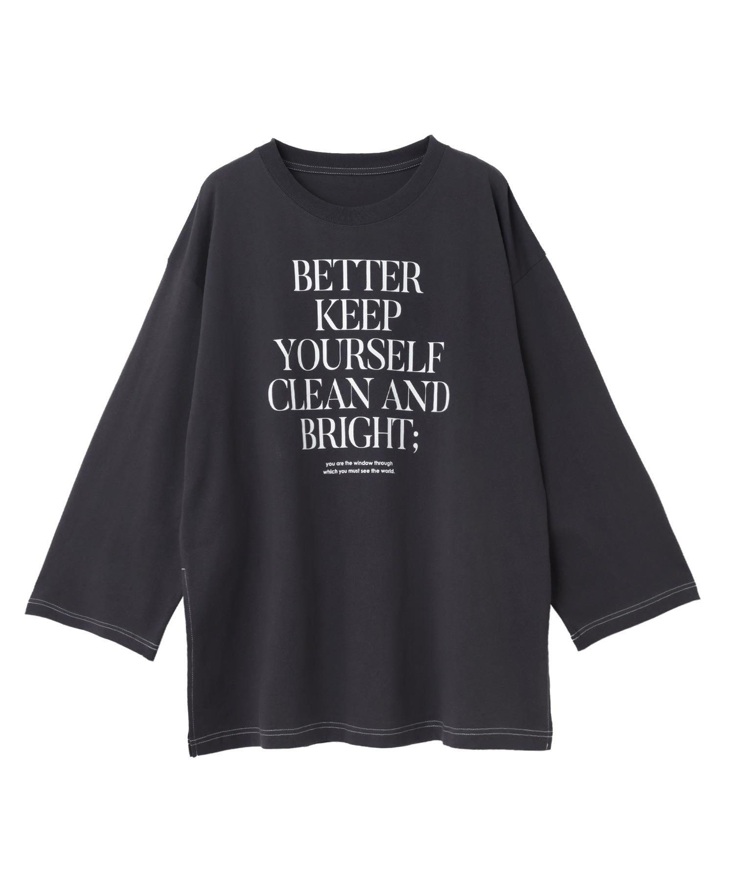 アンドミー andme オーバーサイズロゴプリント長袖Tシャツ （チャコールグレー×オフホワイト） チャコールグレー×オフホワイト