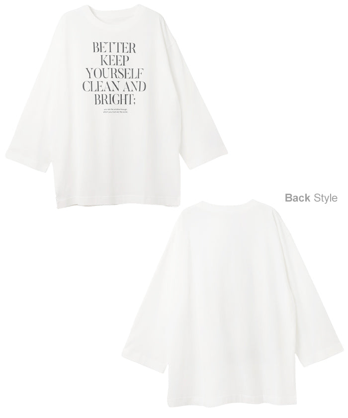 アンドミー andme オーバーサイズロゴプリント長袖Tシャツ （チャコールグレー×オフホワイト） チャコールグレー×オフホワイト