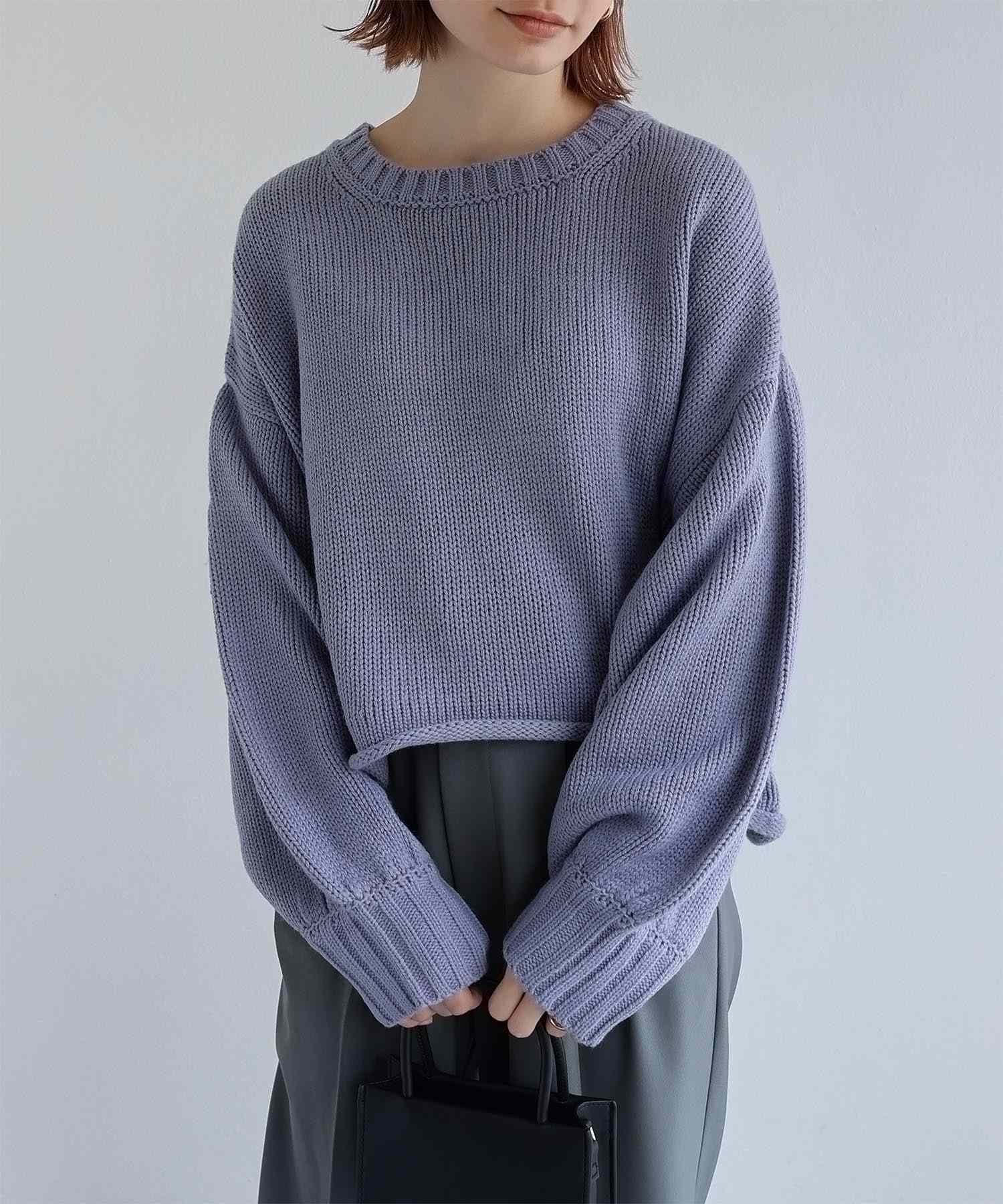 andme Acrylic Jersey Knit Long Sleeve Knit Top