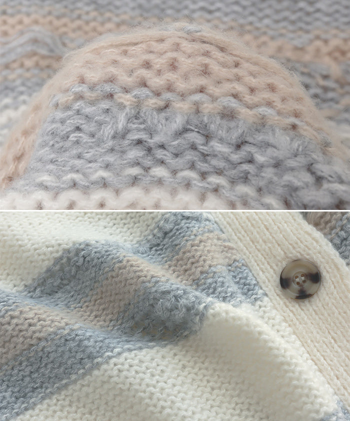 アンドミー andme クラッシュ編み ボーダー ニット カーディガン