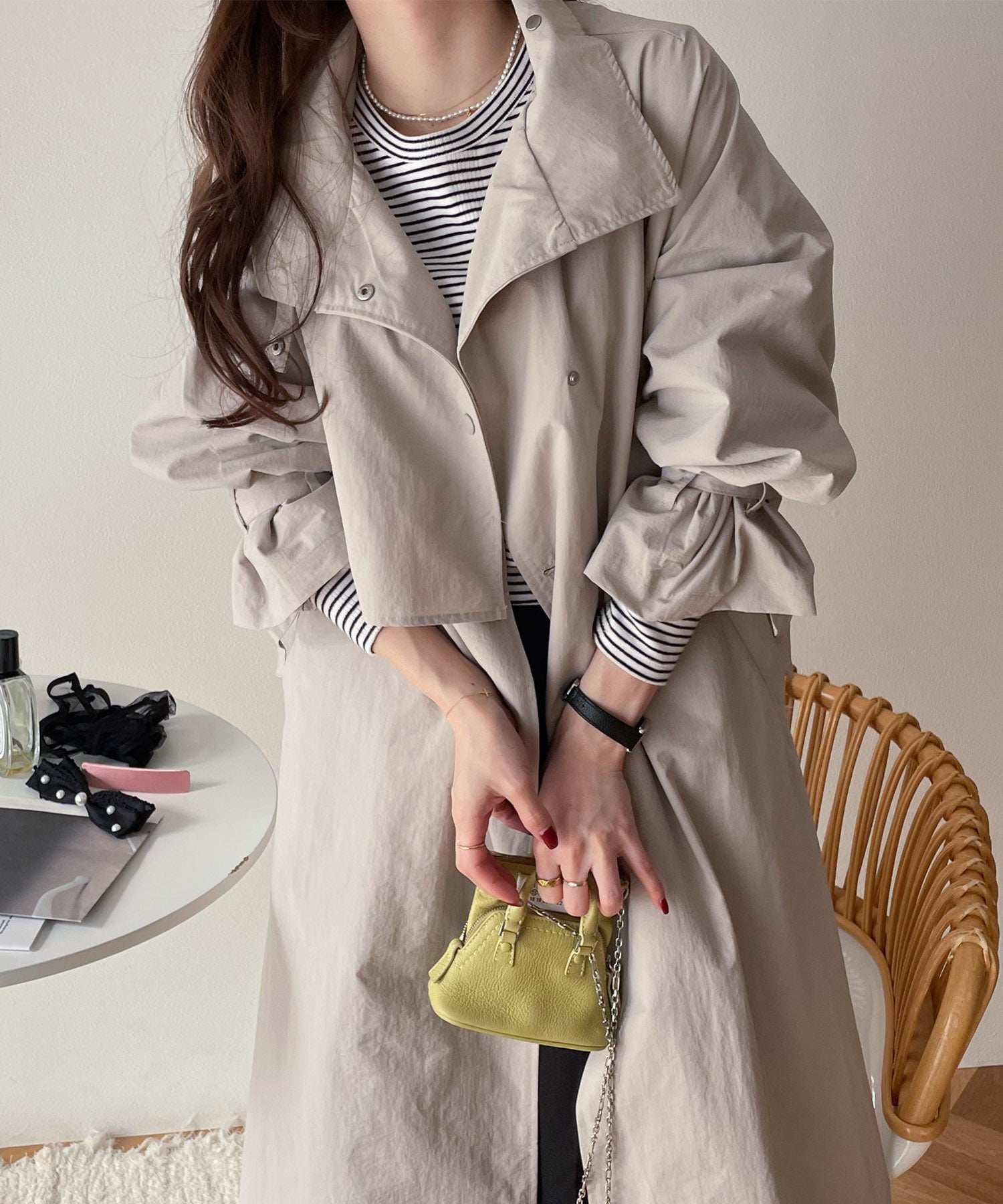 andme nylon 2way stand collar trench coat