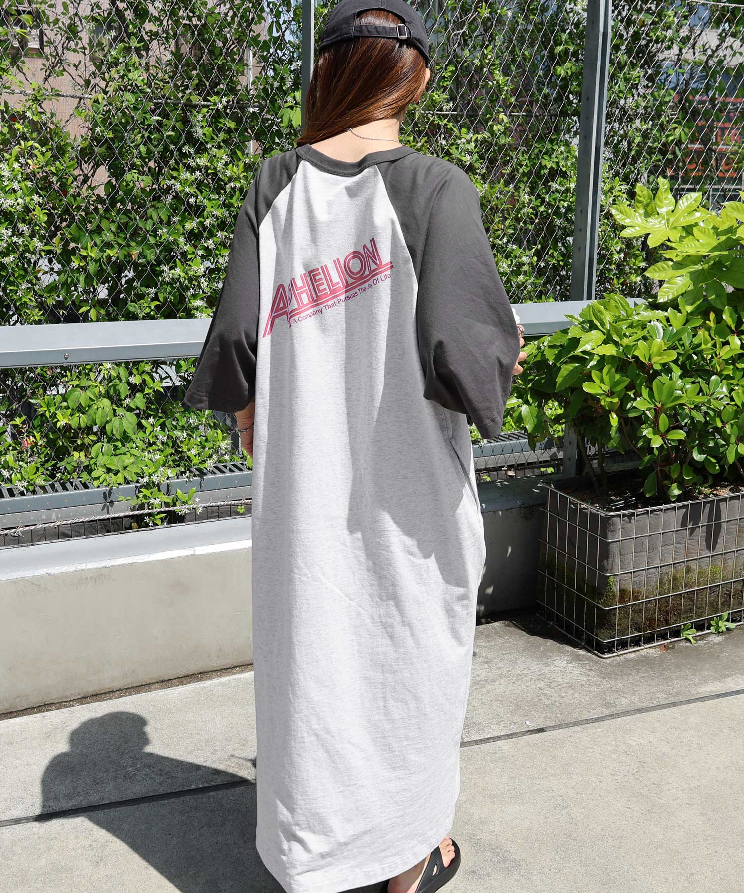 アンドミー andme 配色ラグラン 半袖 Tシャツワンピース