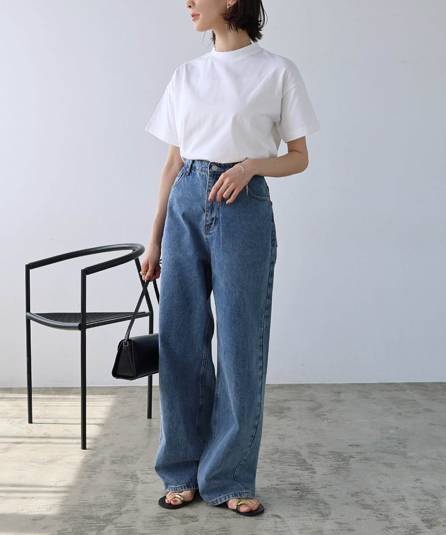アンドミー andme モックネック 半袖 Tシャツ （ホワイト） ホワイト