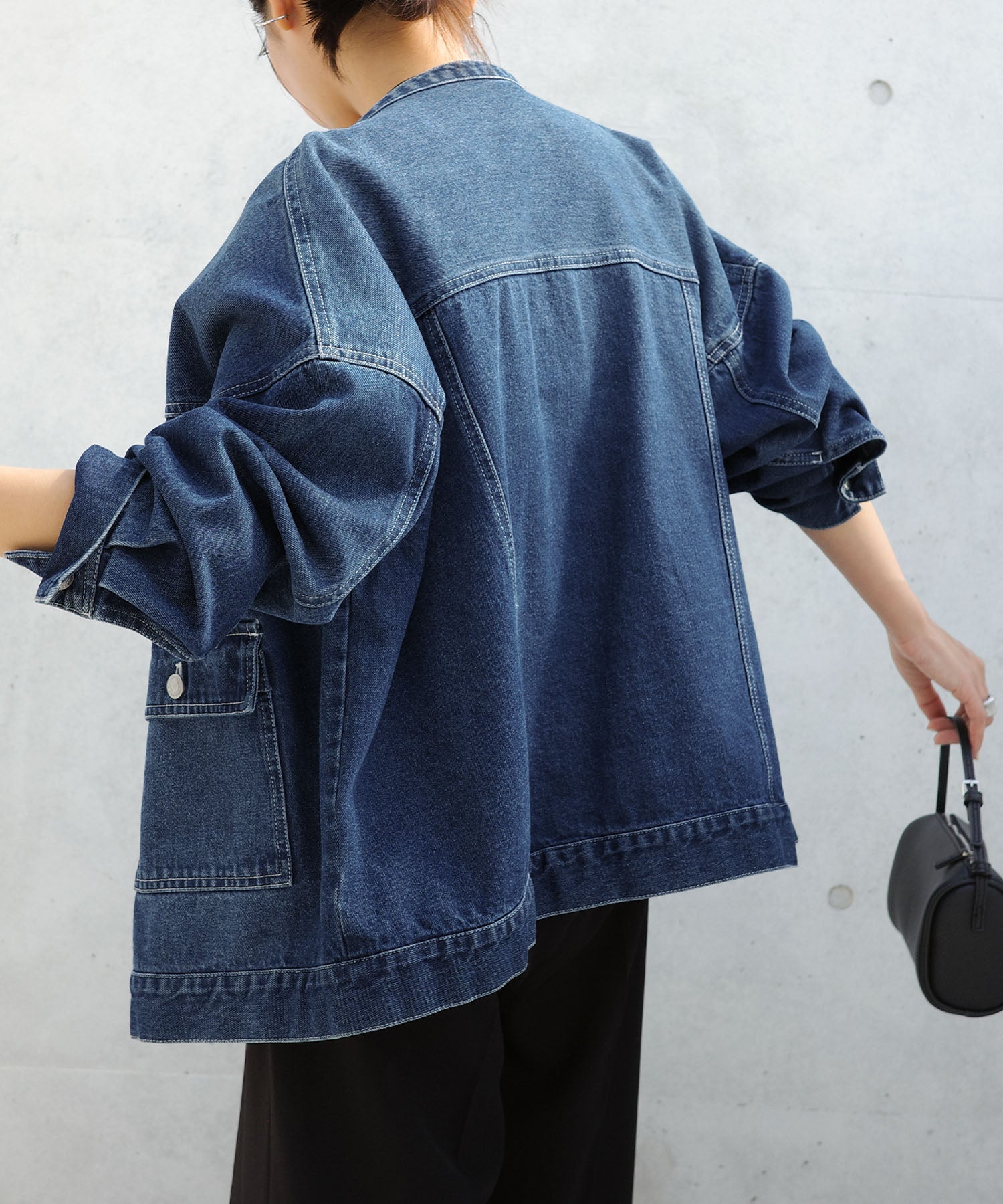 アンドミー andme オーバーサイズ ノーカラー デニム ツイル ジャケット （インディゴ） インディゴ