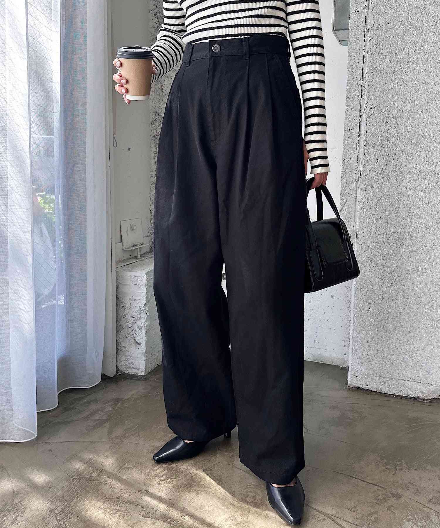 アンドミー andme コットン ツイル ハイウエスト タックパンツ